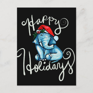 Elephant Happy Holidays Nature holly yule art      Postcard