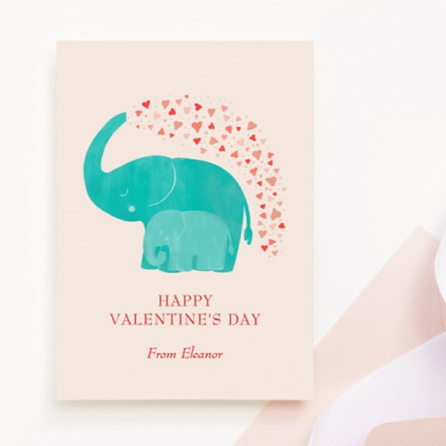 Elephant Happy Valentine's Day Kid Photo Note Card (Creator Uploaded)