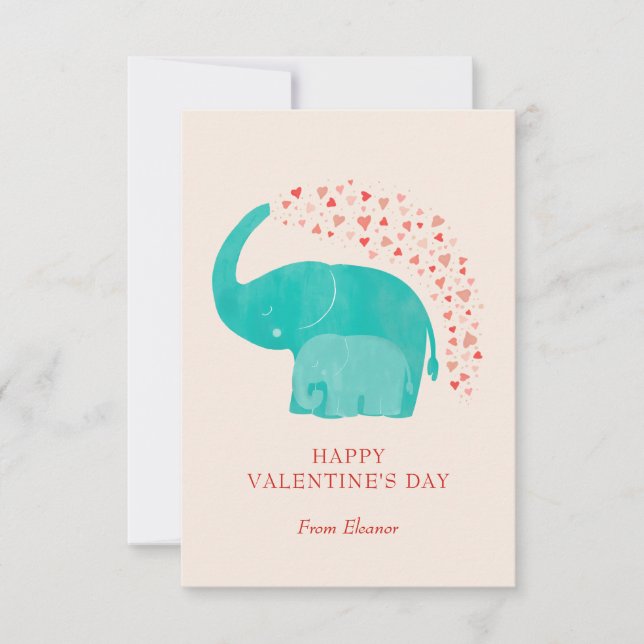 Elephant Happy Valentine's Day Kid Photo Note Card (Front)