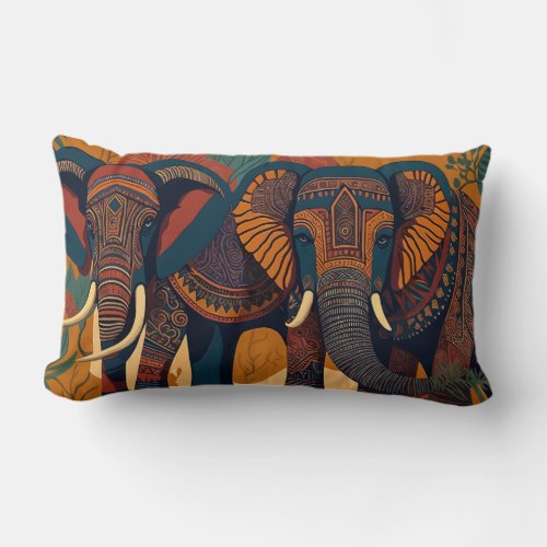 Elephant Harmony Dual Elephant Illustrated Lumbar Pillow