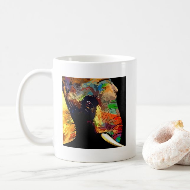 Elephant Head Bold Colorful Custom Coffee Mug (With Donut)
