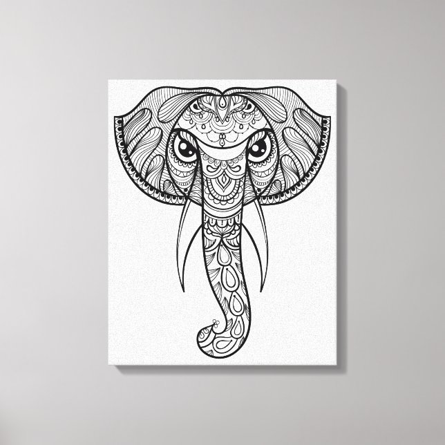 Elephant Head Doodle 11 Canvas Print (Front)