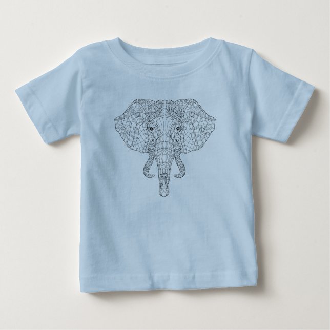 Elephant Head Doodle 2 Baby T-Shirt (Front)
