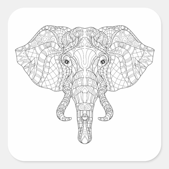 Elephant Head Doodle 2 Square Sticker (Front)