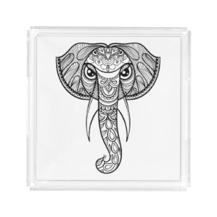 Elephant Head Doodle Acrylic Tray