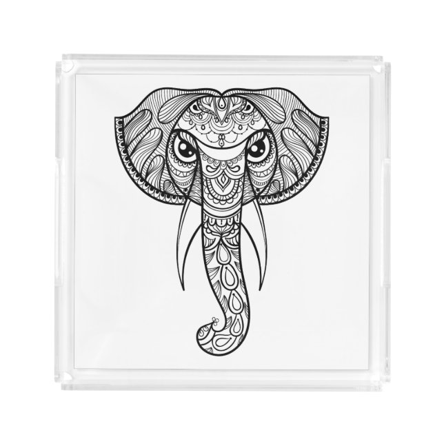Elephant Head Doodle Acrylic Tray (Front)