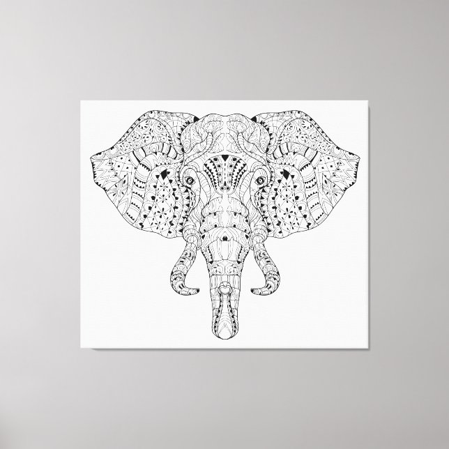 Elephant Head Doodle Sketch 6 Canvas Print (Front)