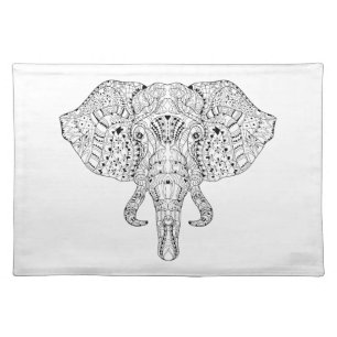 Elephant Head Doodle Sketch Cloth Placemat