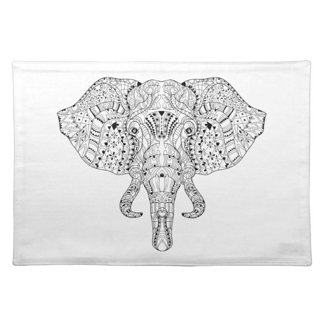 Elephant Head Doodle Sketch Cloth Placemat (Front)