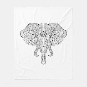 Elephant Head Doodle Sketch Fleece Blanket