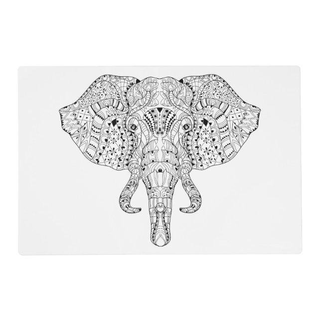 Elephant Head Doodle Sketch Placemat (Front)