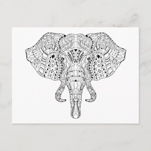 Elephant Head Doodle Sketch Postcard