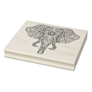 Elephant Head Doodle Sketch Rubber Stamp