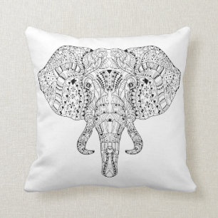 Elephant Head Doodle Sketch Throw Pillow