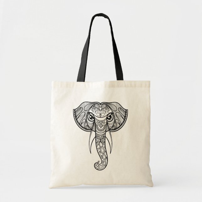 Elephant Head Doodle Tote Bag (Front)