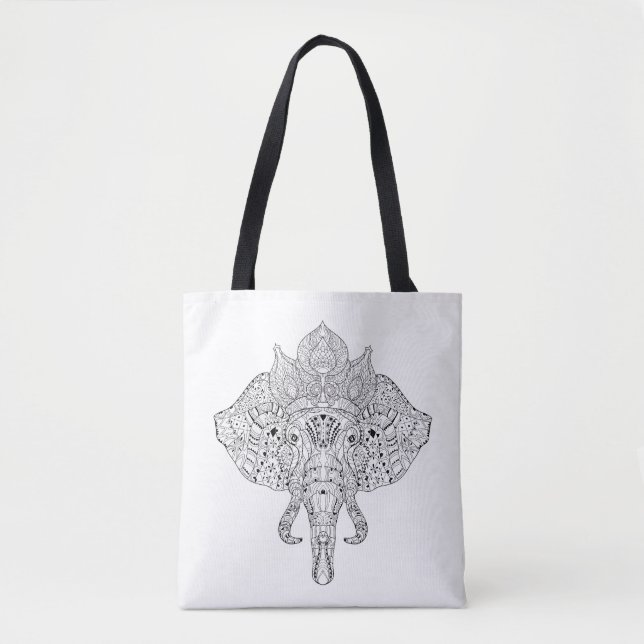 Elephant Head Inspired Doodle 2 Tote Bag (Front)
