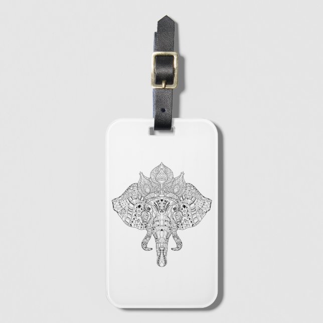 Elephant Head Inspired Doodle Luggage Tag (Front Vertical)