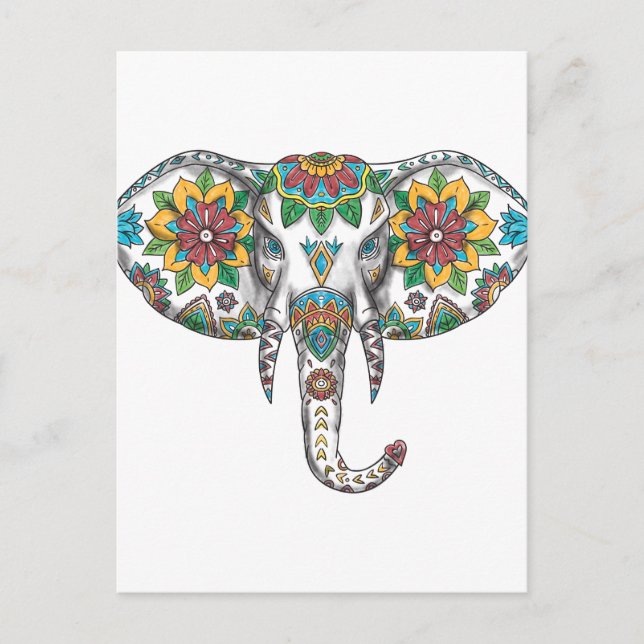 Elephant Head Mandala Tattoo Postcard (Front)