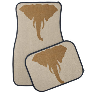 Elephant Head Natural Rustic Brown Safari Chic Car Mat