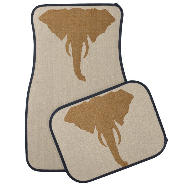Elephant Head Natural Rustic Brown Safari Chic Car Mat (Set)