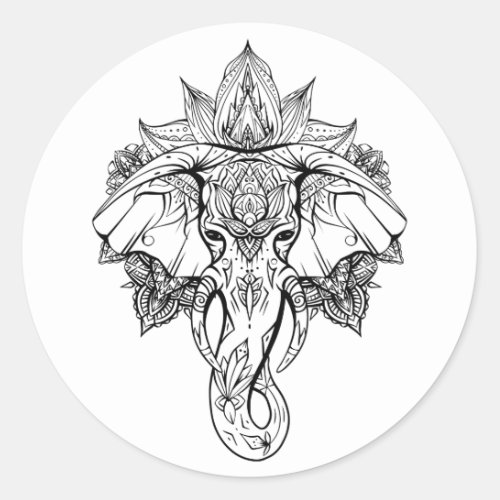 Elephant head with boho ornaments  classic round sticker