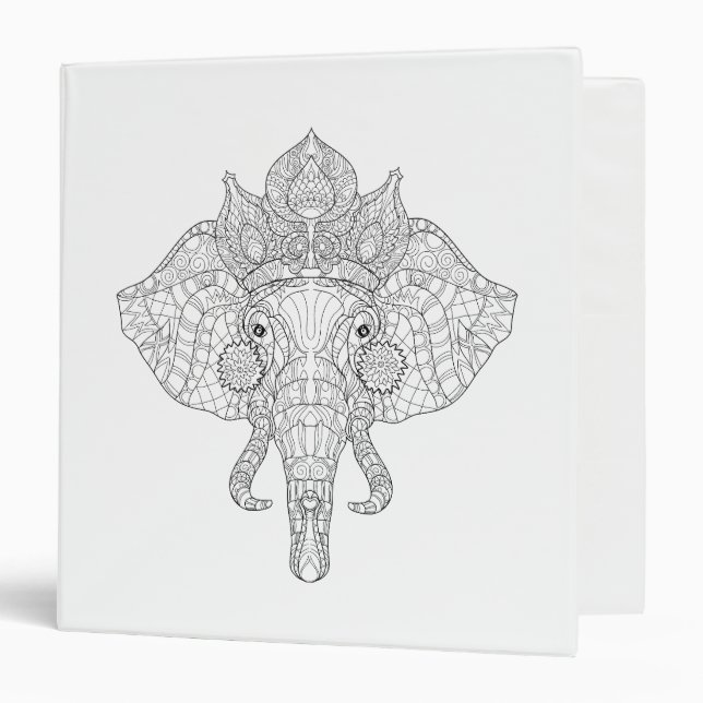 Elephant Head Zendoodle 3 Ring Binder (Front/Inside)