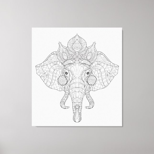 Elephant Head Zendoodle 6 Canvas Print (Front)