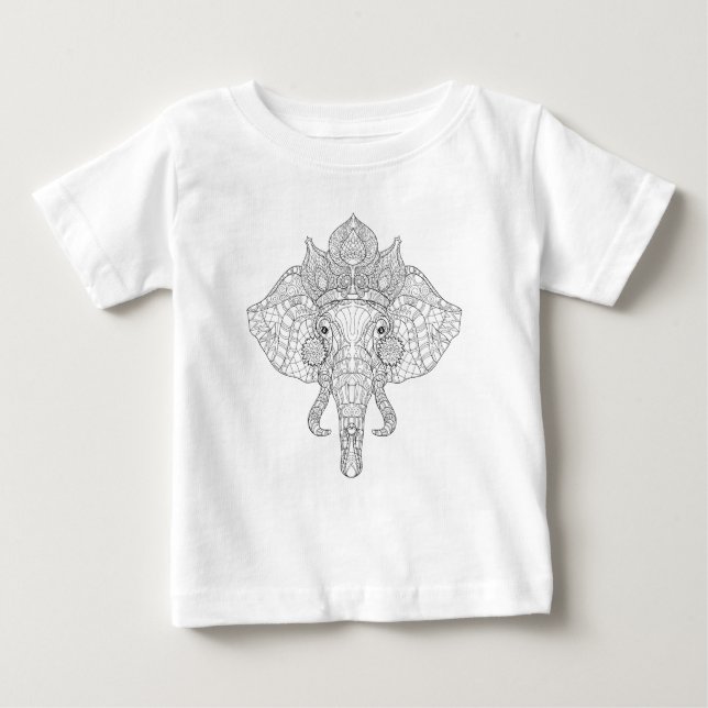 Elephant Head Zendoodle Baby T-Shirt (Front)