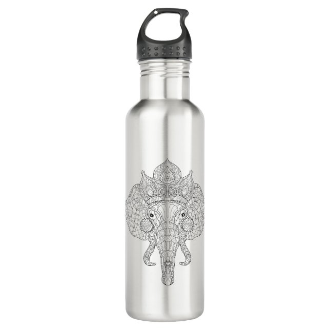 Elephant Head Zendoodle Water Bottle (Front)