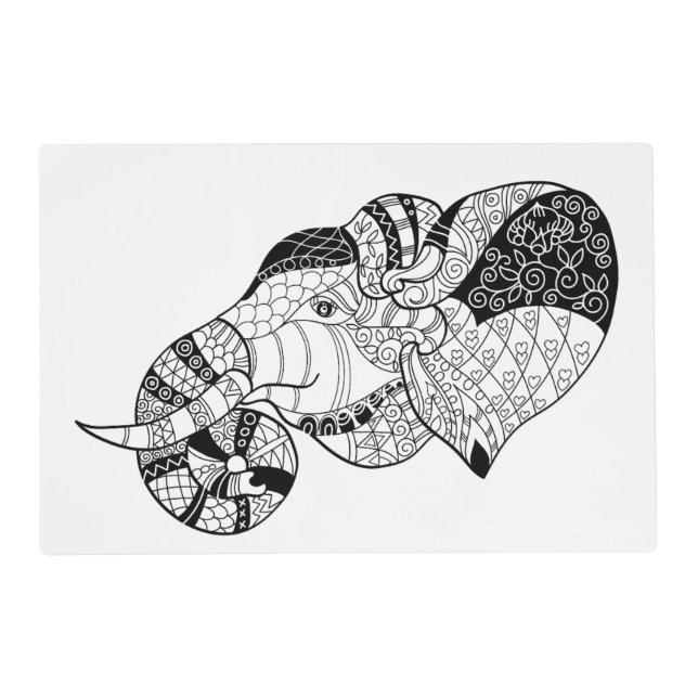 Elephant Head Zenstyle Doodle Placemat (Front)