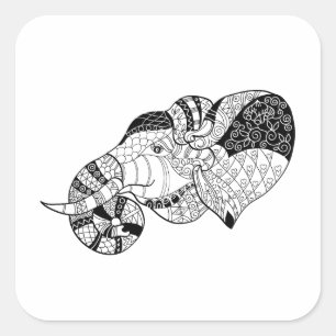 Elephant Head Zenstyle Doodle Square Sticker