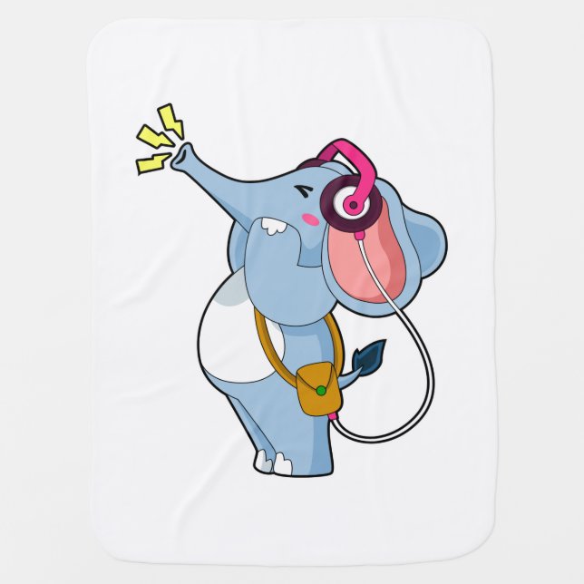 Elephant Headphone Music Baby Blanket (Front)