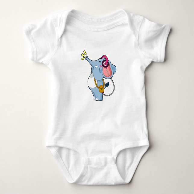 Elephant Headphone Music Baby Bodysuit (Front)
