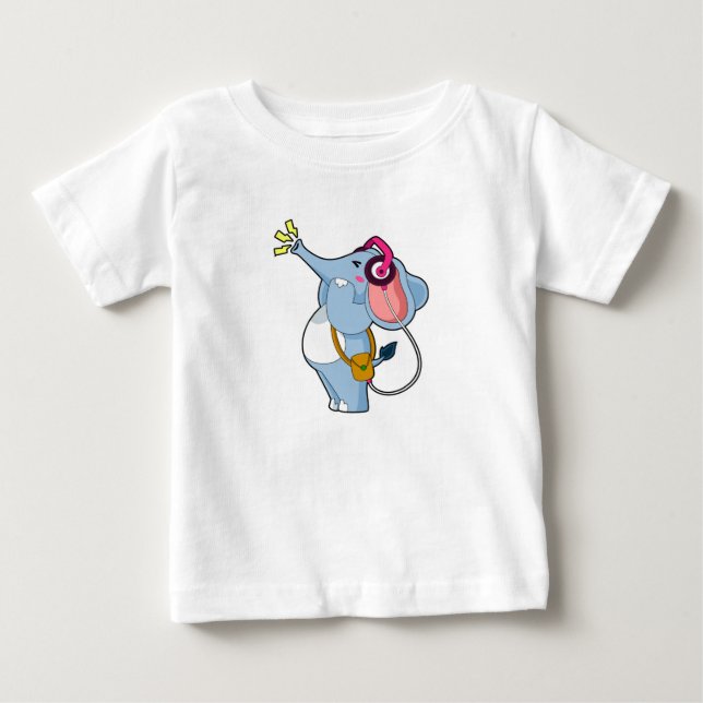 Elephant Headphone Music Baby T-Shirt (Front)