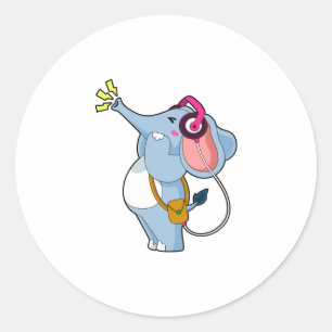 Elephant Headphone Music Classic Round Sticker