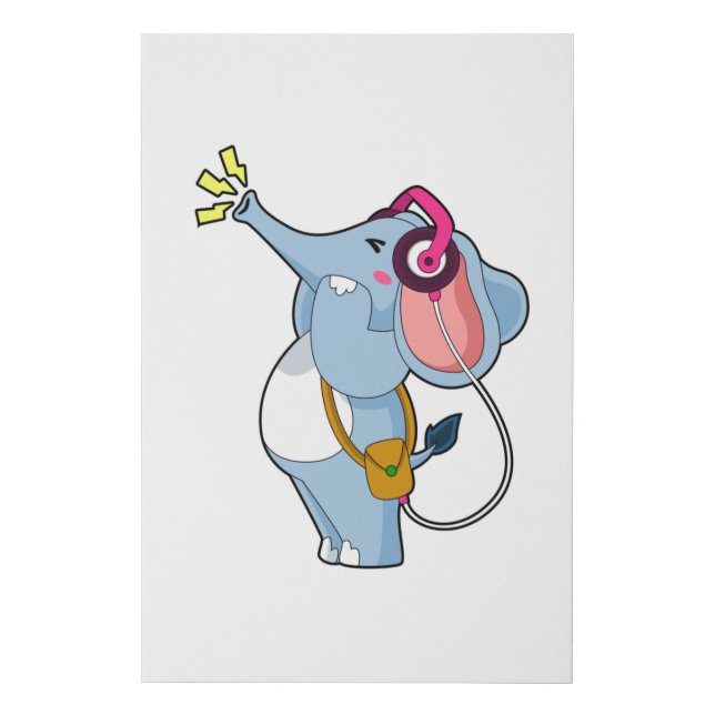 Elephant Headphone Music Faux Canvas Print (Front)