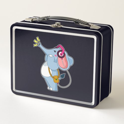 Elephant Headphone Music Metal Lunch Box