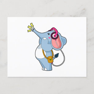 Elephant Headphone Music Postcard