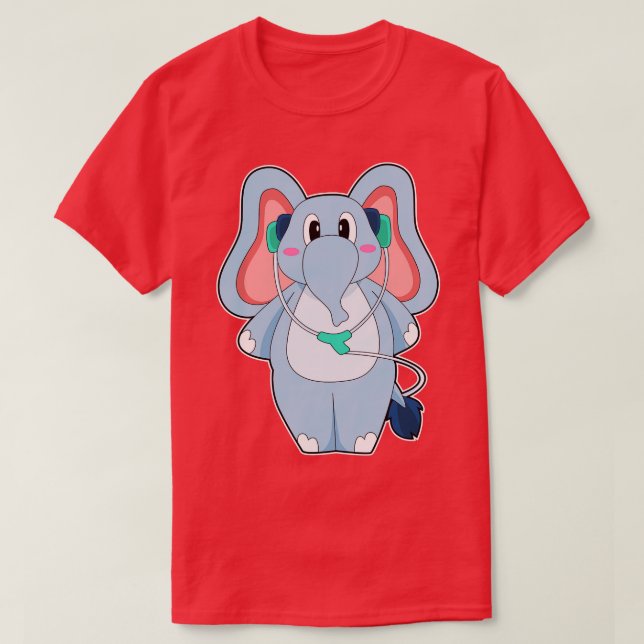 Elephant Headphone Music T-Shirt (Design Front)