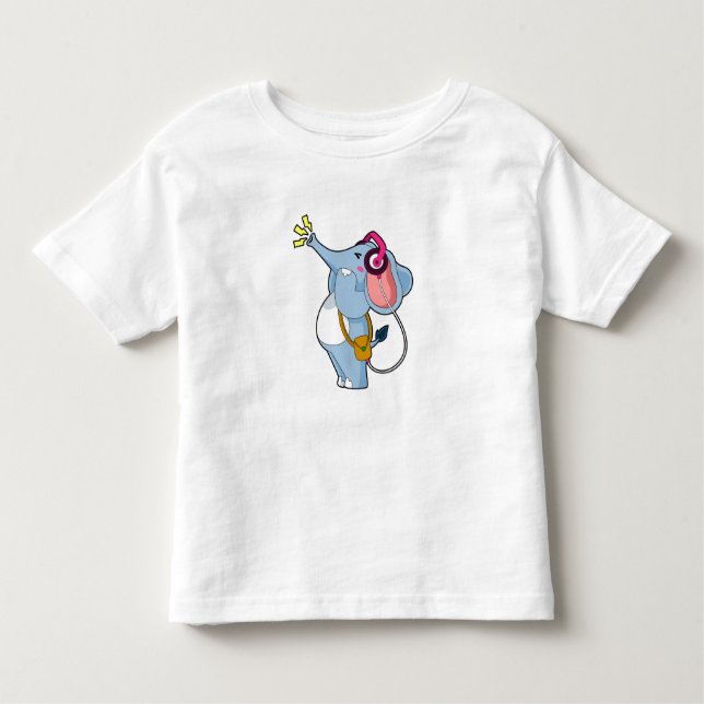 Elephant Headphone Music Toddler T-shirt (Front)