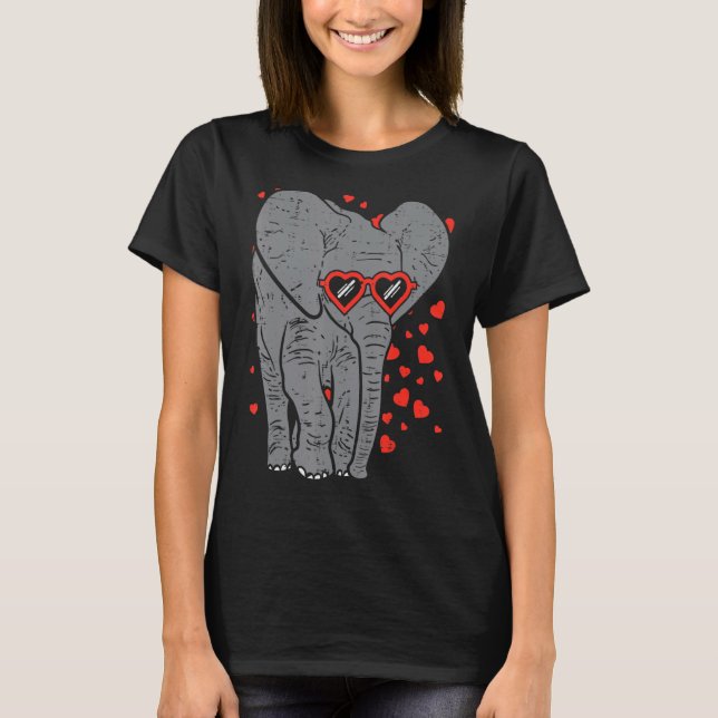 Elephant Heart Glasses Cute Valentines Day Animal T-Shirt (Front)