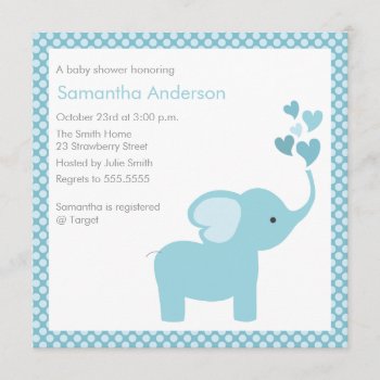 Elephant Hearts Baby Shower Invitation - Boy by oddowl at Zazzle