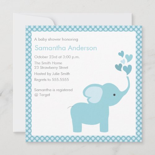 Elephant Hearts Baby Shower Invitation - Boy