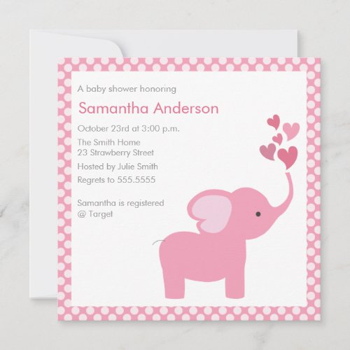 Elephant Hearts Baby Shower Invitation - Girl