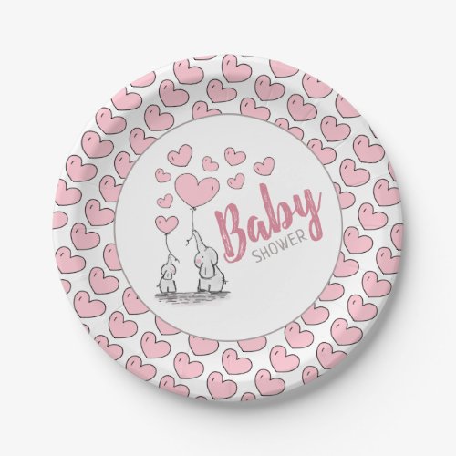 Elephant Hearts Baby Shower Paper Plates