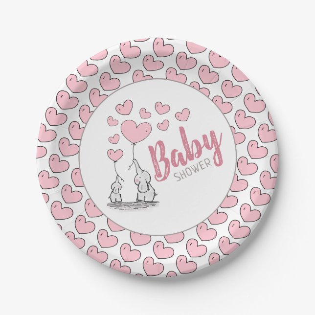 Elephant Hearts Baby Shower Paper Plates (Front)
