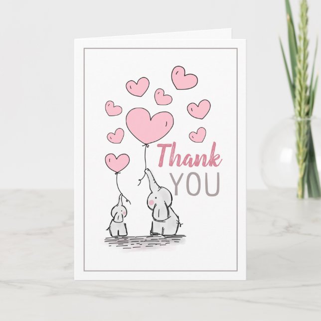 Elephant Hearts Baby Shower Thank You Card (Front)