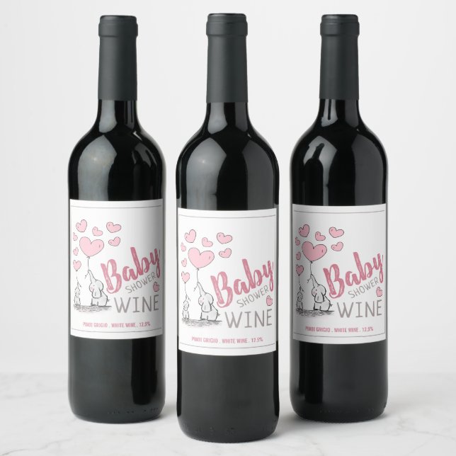 Elephant Hearts Baby Shower Wine Label (Bottles)