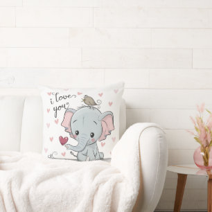 Elephant & Hearts Nursery Pillow – Cute Baby Room 