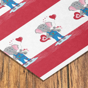 Elephant Hearts Pattern Red White Tissue Paper